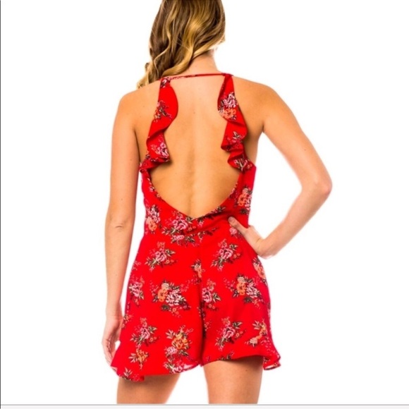 RED FLORAL PRINT ROMPER - Picture 2 of 7